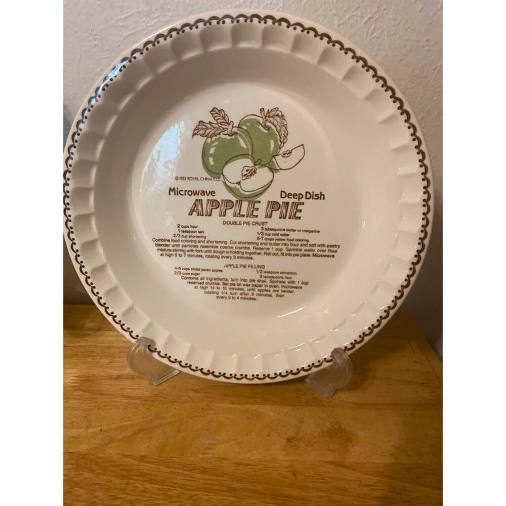 Vintage 1983 Royal China Country Harvest Deep Dish Apple Pie Recipe Plate 11"